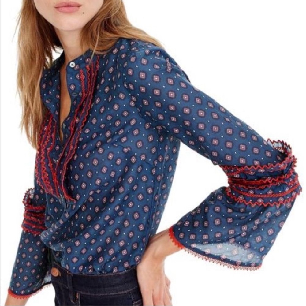 J. Crew Embroidered Bell Sleeve Top In Foulard
